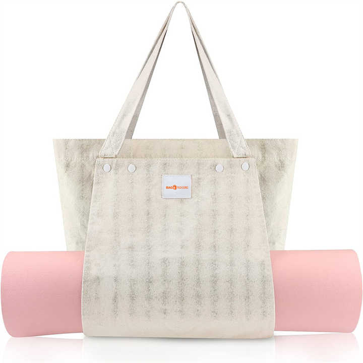 Wholesale eco friendly shopping bag canvas yoga mat cloth tote bag with pockets custom logo beach towel bag