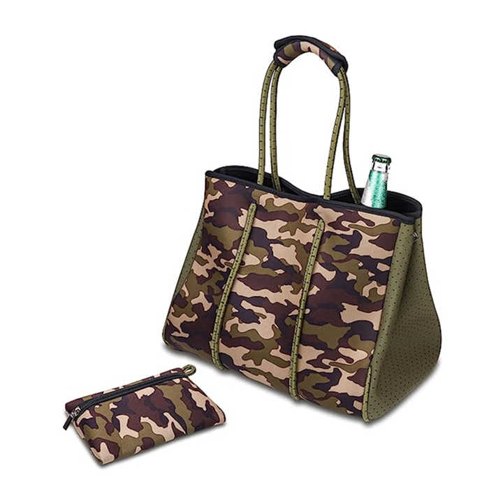 Custom Large Printed camouflage neopreno Tote Bags Handbags Beach Women Shoulder fashion Hand Neoprene Bag