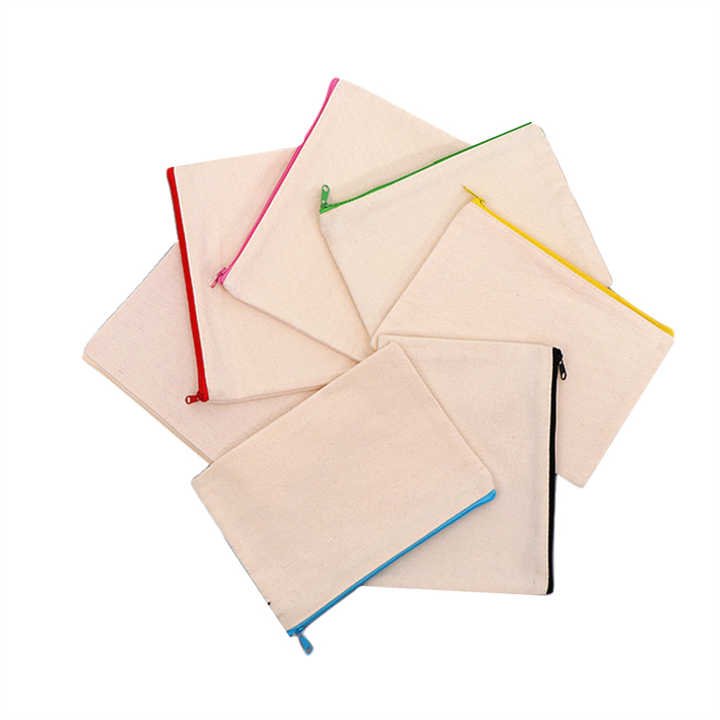 Small Eco Friendly Custom Cotton Sublimation Blank Zipper Pouch Make Up Bags Plain Cotton Canvas Makeup Cosmetic Bag With Logo