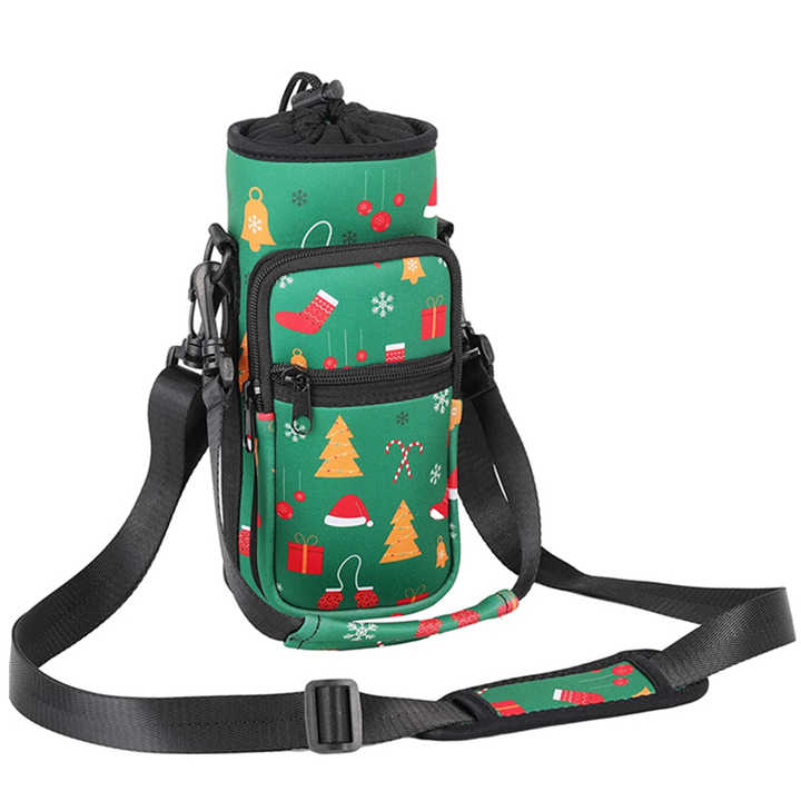 Custom Adjustable Shoulder Hand With Strap Pocket Sling Neoprene Cup Sleeve Bottle Pouch Holder Sport Water Bottle Carrier Bag