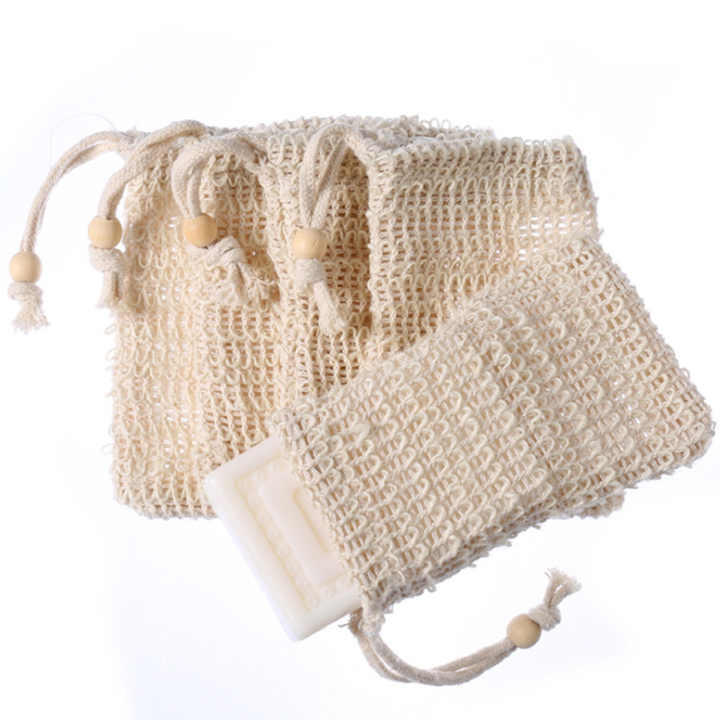 Eco Friendly Pouch Soap Mesh Foaming Bubble Net Bags Saver Cotton Natural Sisal Foam Bath Mesh Sponge Exfoliating Soap Bags